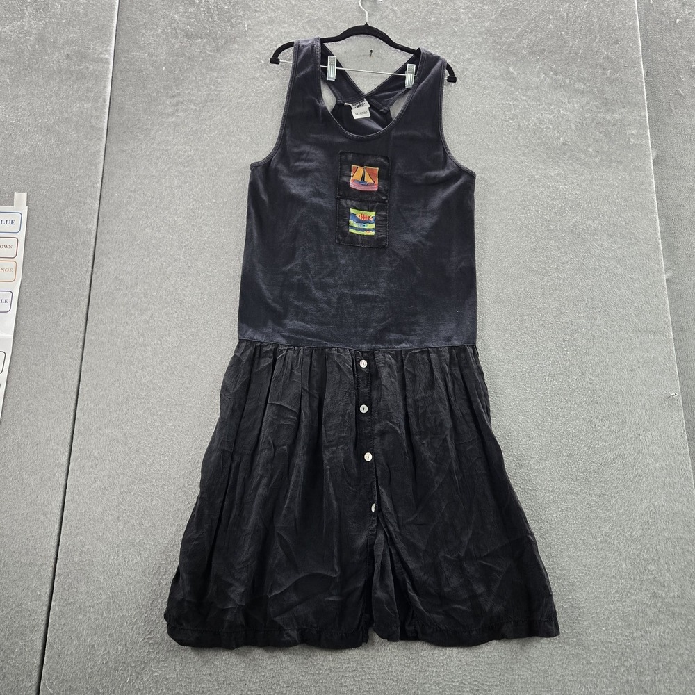 Johnny Was Women Dress M Black Sailboat Fish‎ Embroidery Fit & Flare Cottagecore
